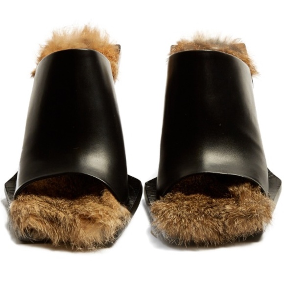 Marques Almeida Black Leather Mules Lined in Fur - Picture 3 of 16